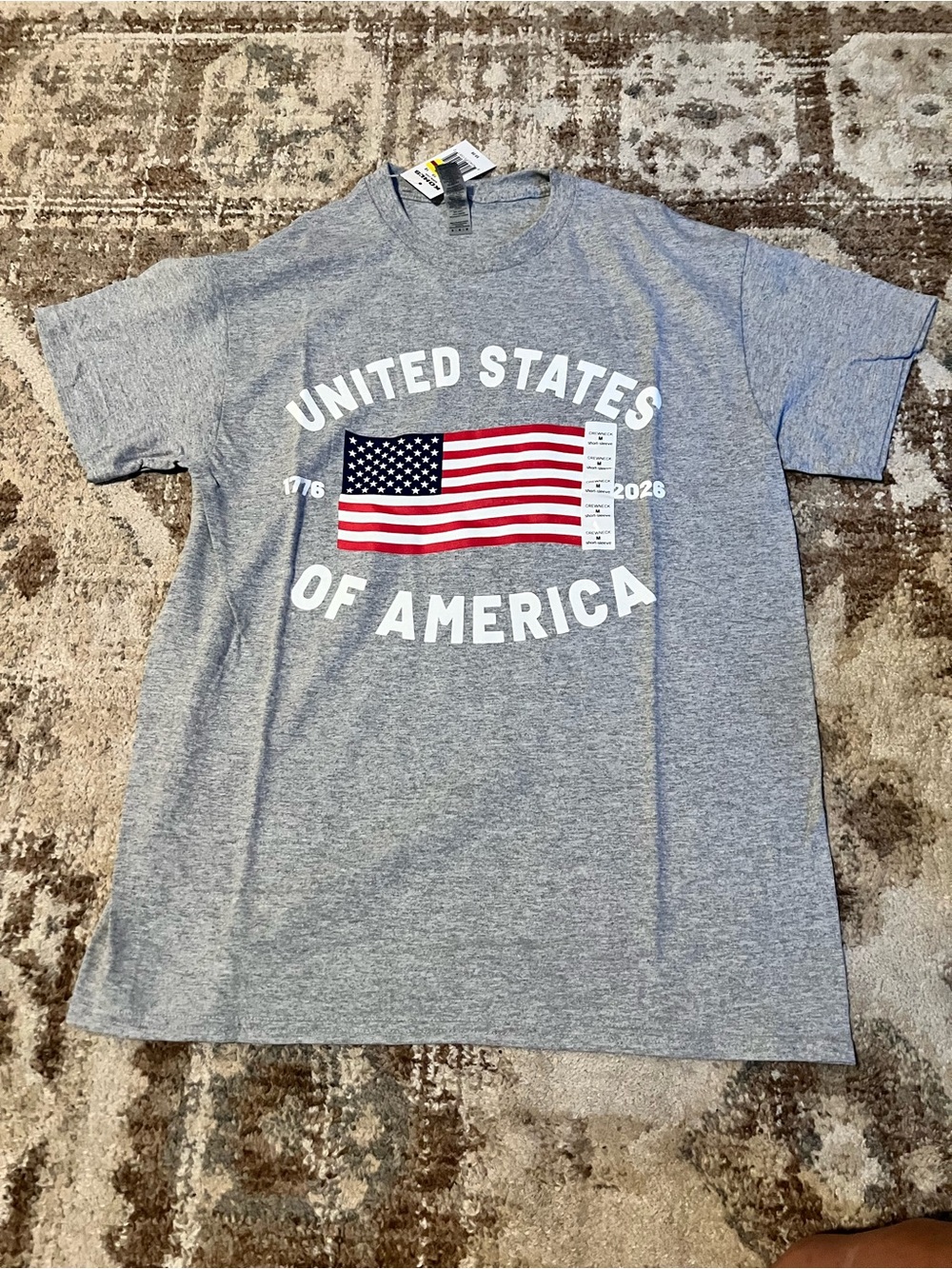 Gildan Gray Short Sleeve 'United States of America' Flag Tee